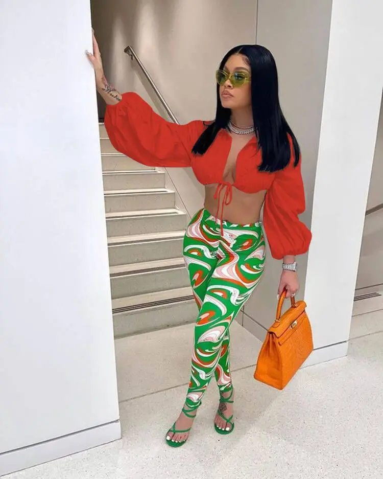 Solid Lantern Sleeves and Lace-up High Waist Trouser Suit For Women Club Tracksuit Outfits Workout Clothing Casual Sets, Picture color
Solid Lantern Sleeves and Lace-up High Waist Trouser Suit For Women Club Tracksuit Outfits Workout Clothing Casual Sets, Picture color