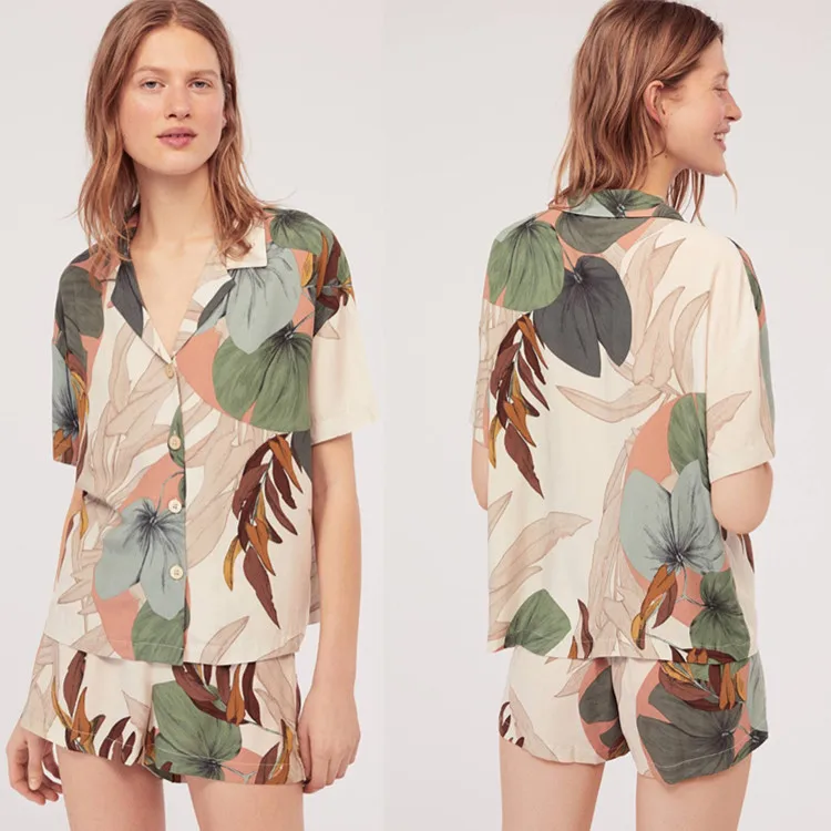 Flower print rayon short sleeve short bottom sleepwear summer women pajamas pj set women night sleepwear, Can do customized color
Flower print rayon short sleeve short bottom sleepwear summer women pajamas pj set women night sleepwear, Can do customized color