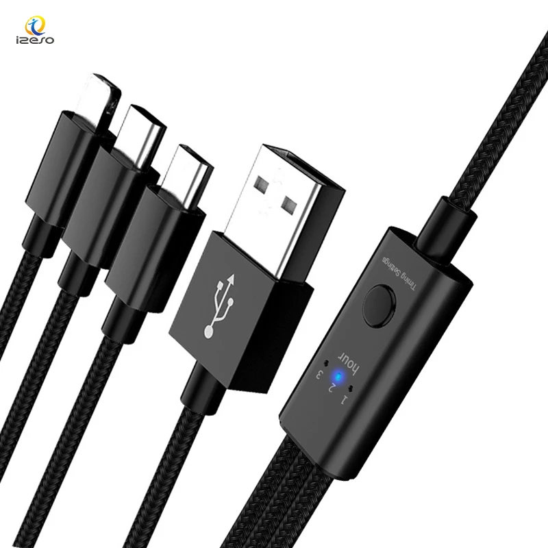 Timing Automatic Power Off Wire 3 in 1 USB Data Cable Charging Line Type C Micro 2.4A Fast Charger Cord, Black/red/grey
Timing Automatic Power Off Wire 3 in 1 USB Data Cable Charging Line Type C Micro 2.4A Fast Charger Cord, Black/red/grey