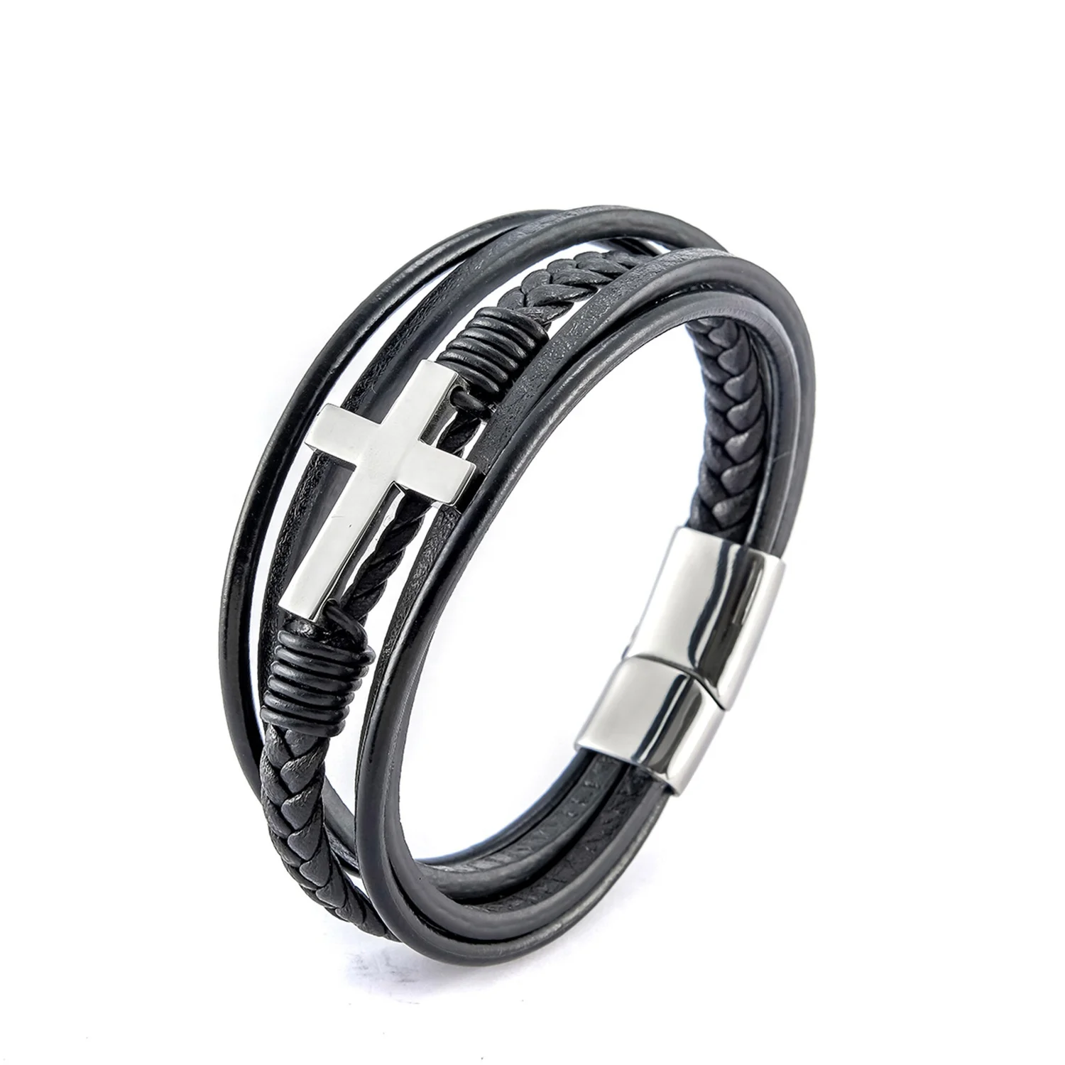 Fashion Charm Multilayer Cross Leather Male Stainless Steel Bracelet for Men Woven Braided Bracelets
Fashion Charm Multilayer Cross Leather Male Stainless Steel Bracelet for Men Woven Braided Bracelets