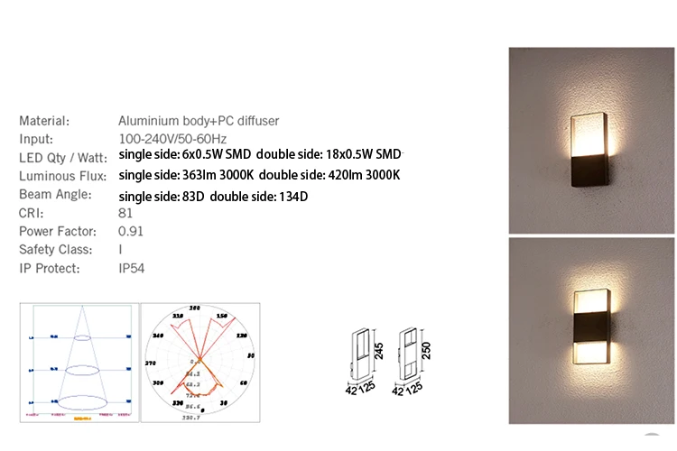Factory simple modern waterproof IP54 LED wall lamp garden light