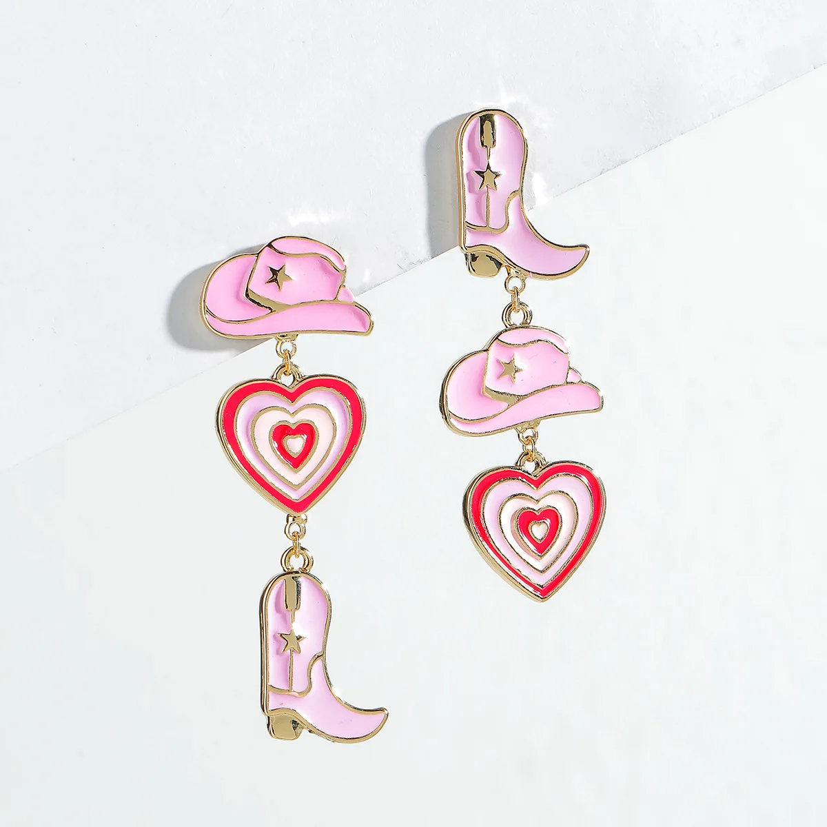 Trendy Pink Enamel Western Cowboy Boots Hat Multi Layer Drop Nectarine Heart Pendant Earrings
Trendy Pink Enamel Western Cowboy Boots Hat Multi Layer Drop Nectarine Heart Pendant Earrings