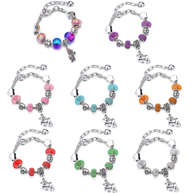 Hot sale big hole beads Unicorn charm Bracelets enamel Rainbow colorful glass beads horse pendant bracelet bangle for women
Hot sale big hole beads Unicorn charm Bracelets enamel Rainbow colorful glass beads horse pendant bracelet bangle for women