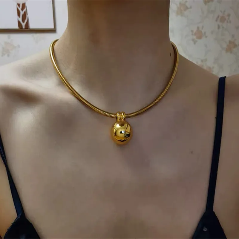 NANA high quality 18k gold plated big round ball snake chain stainless steel choker necklace, Gold/steel/
NANA high quality 18k gold plated big round ball snake chain stainless steel choker necklace, Gold/steel/