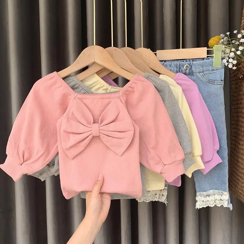 Hot sale toddler girls boutique spring autumn Cute bow bubble sleeves solid blouse tops, Picture
Hot sale toddler girls boutique spring autumn Cute bow bubble sleeves solid blouse tops, Picture