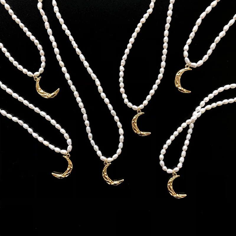 Natural fresh water pearl moon stainless steel necklace women 2021 handmade jewellery, Picture
Natural fresh water pearl moon stainless steel necklace women 2021 handmade jewellery, Picture