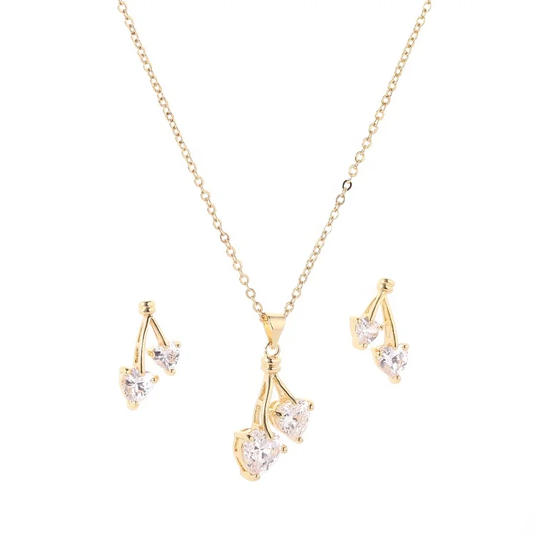 Gold Plated Cubic Zirconia Cherry Necklace and Earrings Jewelry Set for Women, As pictures show
Gold Plated Cubic Zirconia Cherry Necklace and Earrings Jewelry Set for Women, As pictures show