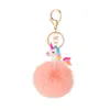 Fashion New Design PVC Unicorn Colorful Rex Rabbit Fur Ball Pom Pom Keychain For Bag Car Gift
