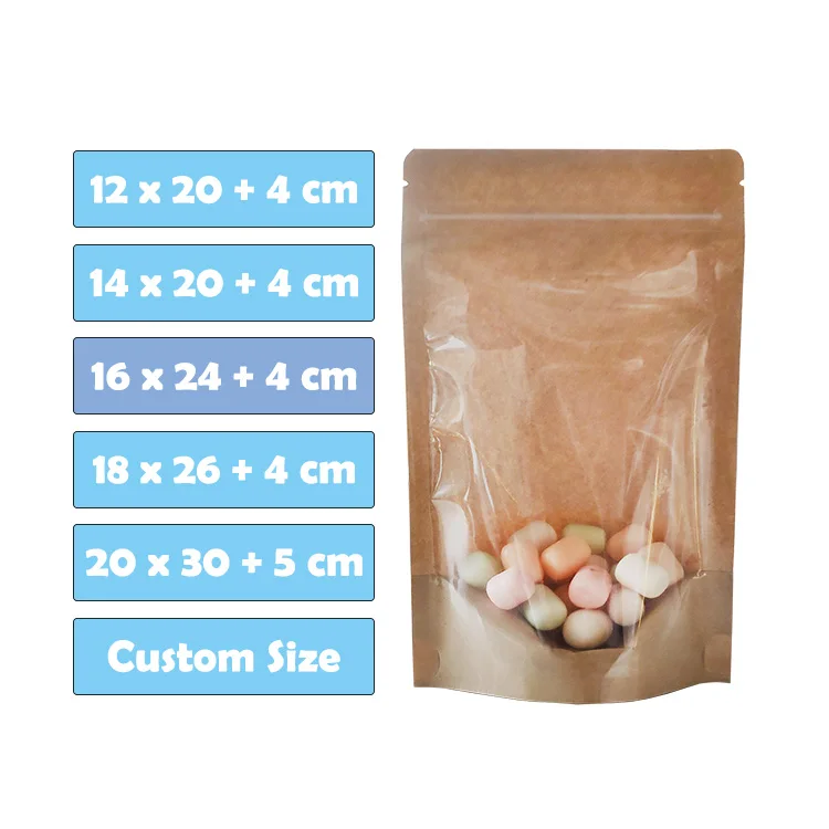 16x24 cm Plain One Side Clear One Side Kraft Paper Stand Up Resealable Food Packaging Kraft Paper Bag
16x24 cm Plain One Side Clear One Side Kraft Paper Stand Up Resealable Food Packaging Kraft Paper Bag
