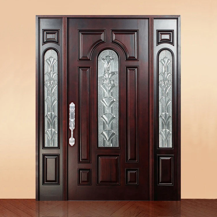 Modern main entrance wood doors home villa exterior fancy decorative glass solid wooden front entry door