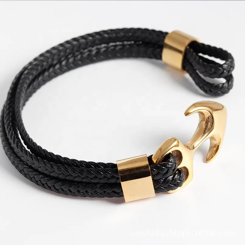 Men's titanium steel gold cowhide anchor stainless steel rope leather bracelet, More colors offered
Men's titanium steel gold cowhide anchor stainless steel rope leather bracelet, More colors offered