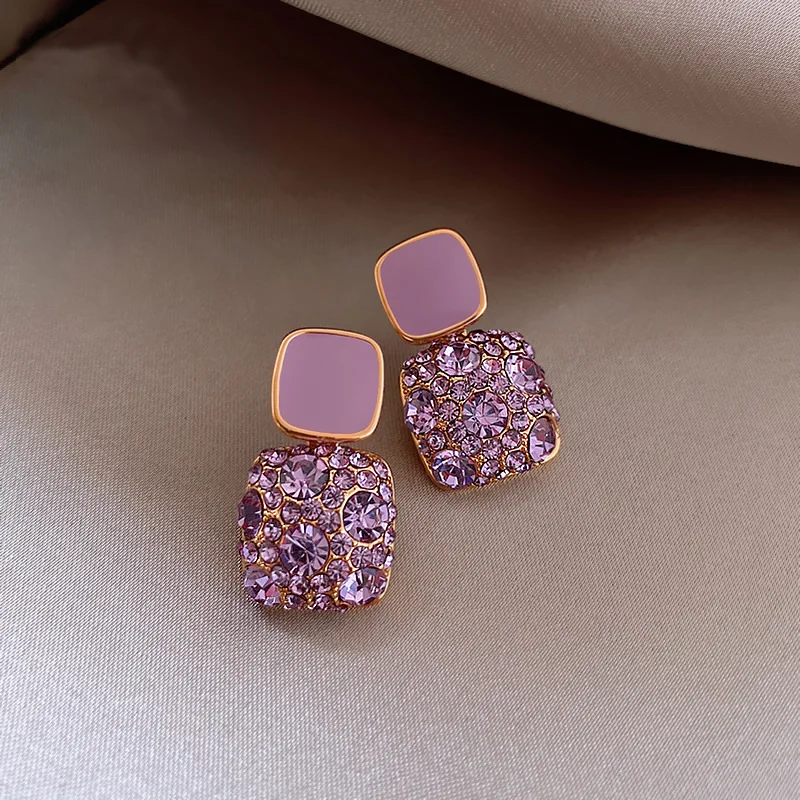 DAIHE Korean Style Purple Square Crystal Rhinestone Earrings Elegant 925 Sterling Silver Needle Geometric Diamond Earrings Women
DAIHE Korean Style Purple Square Crystal Rhinestone Earrings Elegant 925 Sterling Silver Needle Geometric Diamond Earrings Women