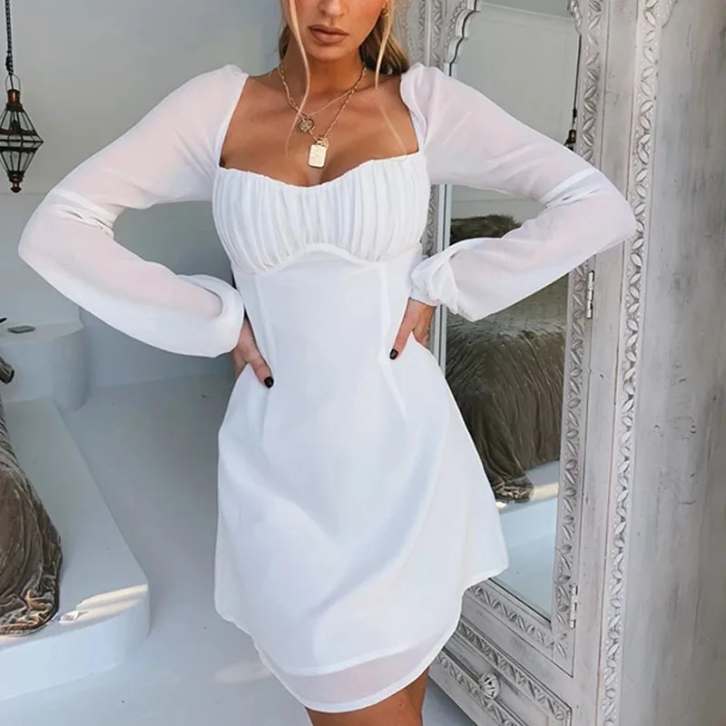 New Fashion Autumn Long Sleeve Wrap Backless Chiffon Ruched White Dress, White,black
New Fashion Autumn Long Sleeve Wrap Backless Chiffon Ruched White Dress, White,black