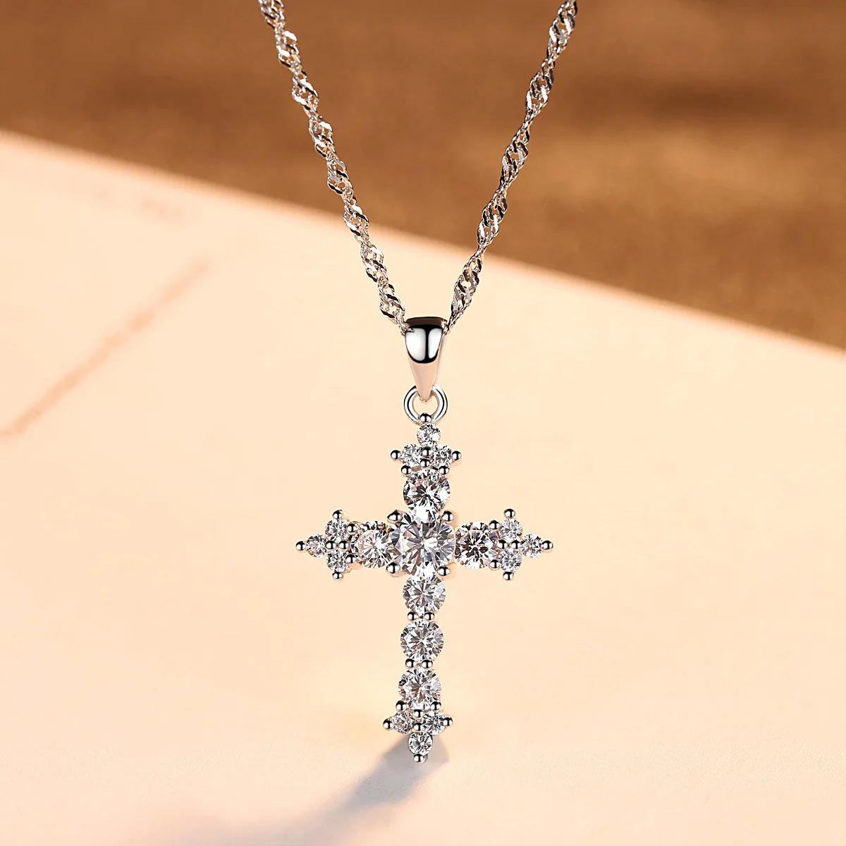 

Luxury custom collier pour femme silver jewelry joyeria fina 925 sterling platinum diamond cross charm necklace