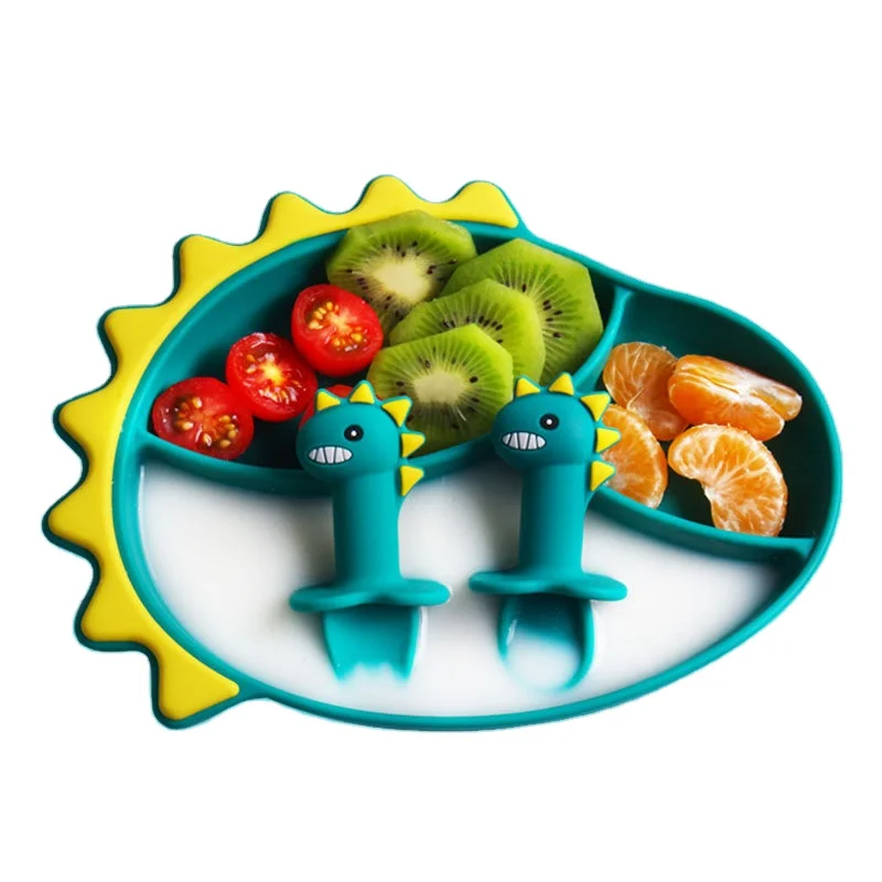 Food Grade Silicon Dinosaur Shaped Anti-slip Baby Plate Spoon Fork Set Silicone Baby Feeding Set
Food Grade Silicon Dinosaur Shaped Anti-slip Baby Plate Spoon Fork Set Silicone Baby Feeding Set