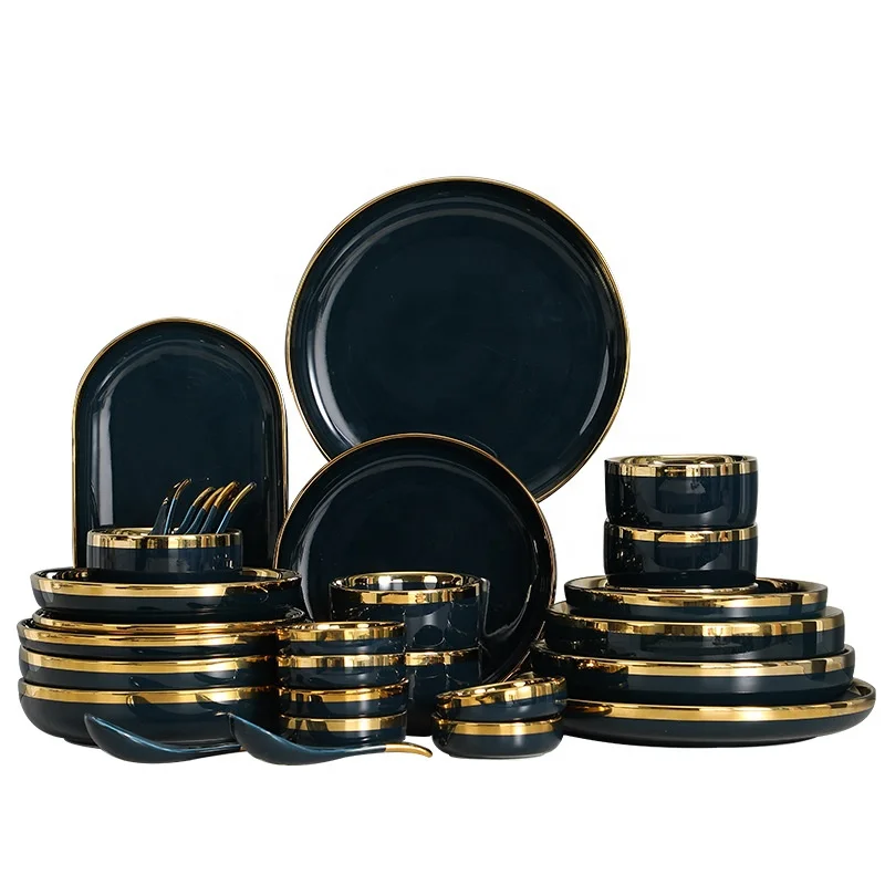 Nordic style ceramic dishes gold peacock black plate sushi plate western dishes spoon set, Customized color
Nordic style ceramic dishes gold peacock black plate sushi plate western dishes spoon set, Customized color