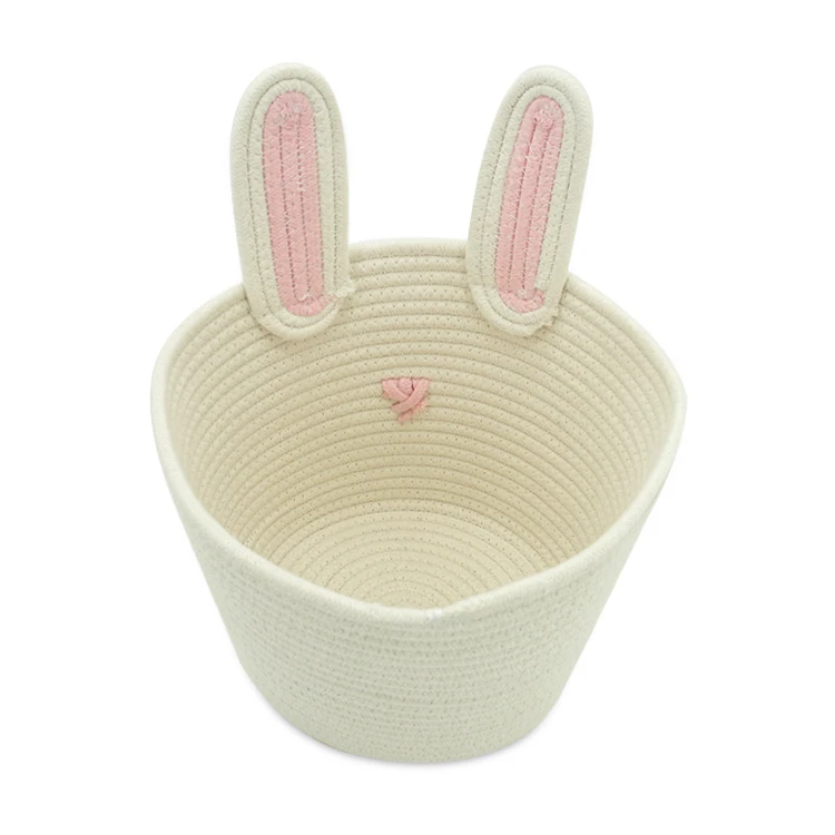 2021 best selling kids storage basket folding cute cotton rope storage basket with animal ears, White + pink, customized
2021 best selling kids storage basket folding cute cotton rope storage basket with animal ears, White + pink, customized