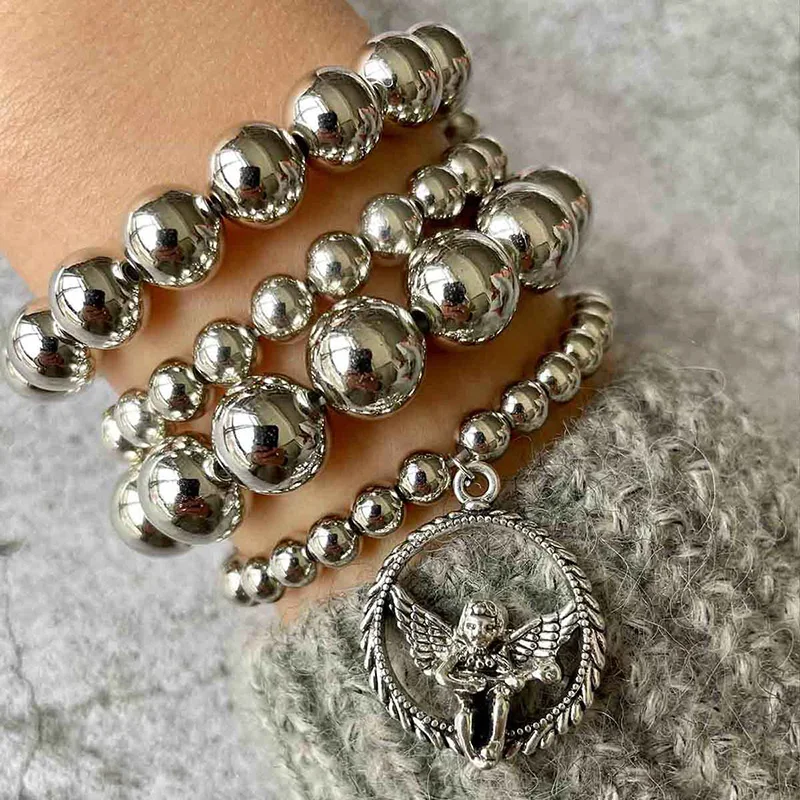 4 Pcs/Set Fashion Bangles Angel Pendant Beaded Bracelets Set Women Classic Bracelet Elegant Jewelry Birthday Gift, Silver
4 Pcs/Set Fashion Bangles Angel Pendant Beaded Bracelets Set Women Classic Bracelet Elegant Jewelry Birthday Gift, Silver