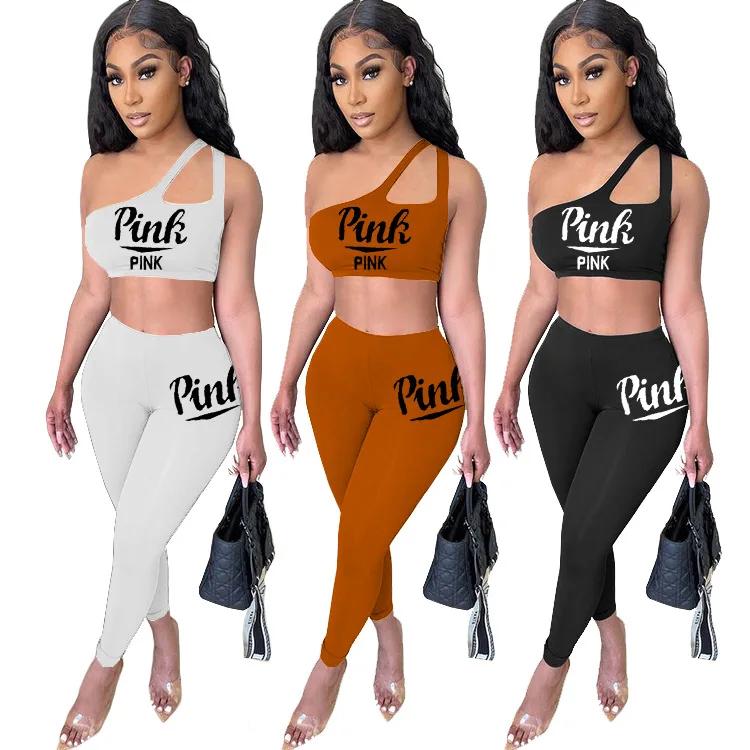 Summer Fashion Women Clothes Letter Printed Pink Irregular One Shoulder Sports Cotton Two Piece Pants Set Short for woman
Summer Fashion Women Clothes Letter Printed Pink Irregular One Shoulder Sports Cotton Two Piece Pants Set Short for woman