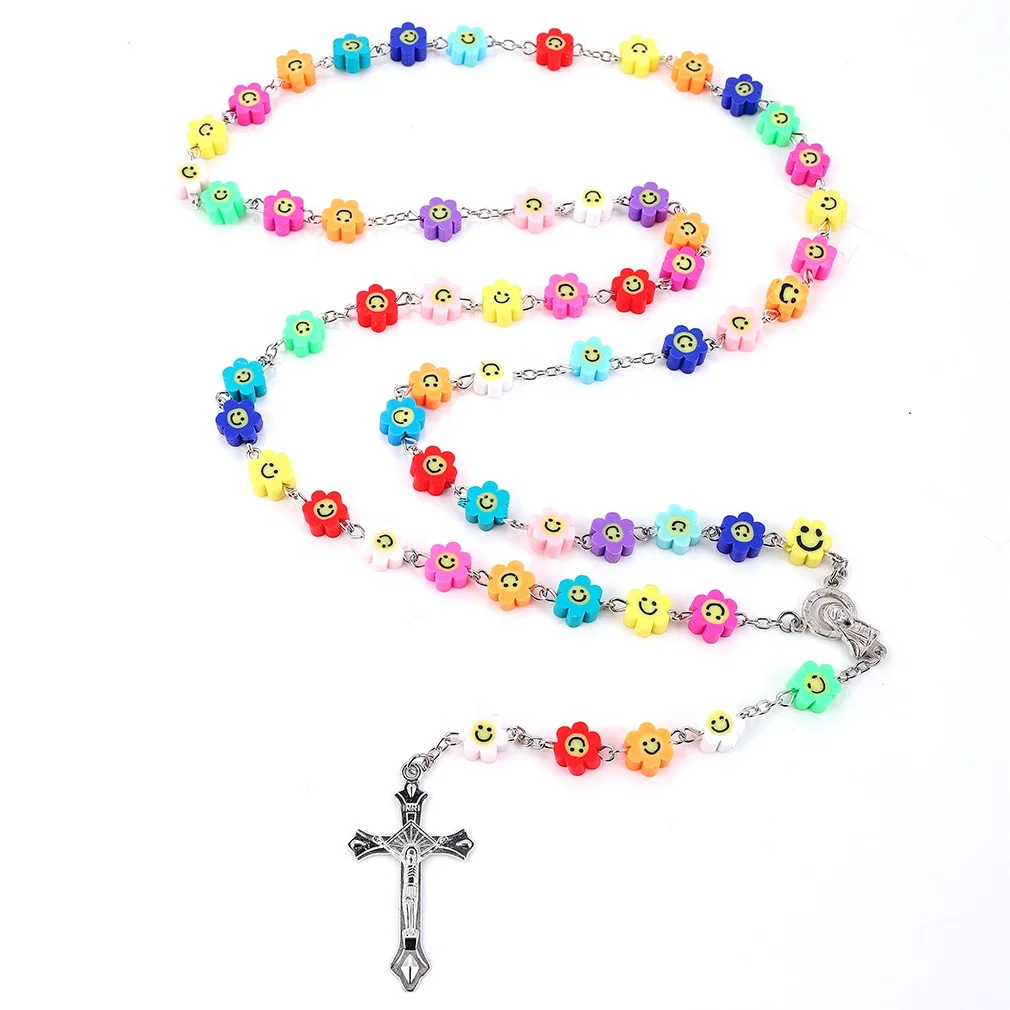 Soft Pottery colorful flower bead Necklaces Catholic and Christian Cross Catholic Rosary Necklaces Cross Jewelry for Women
Soft Pottery colorful flower bead Necklaces Catholic and Christian Cross Catholic Rosary Necklaces Cross Jewelry for Women