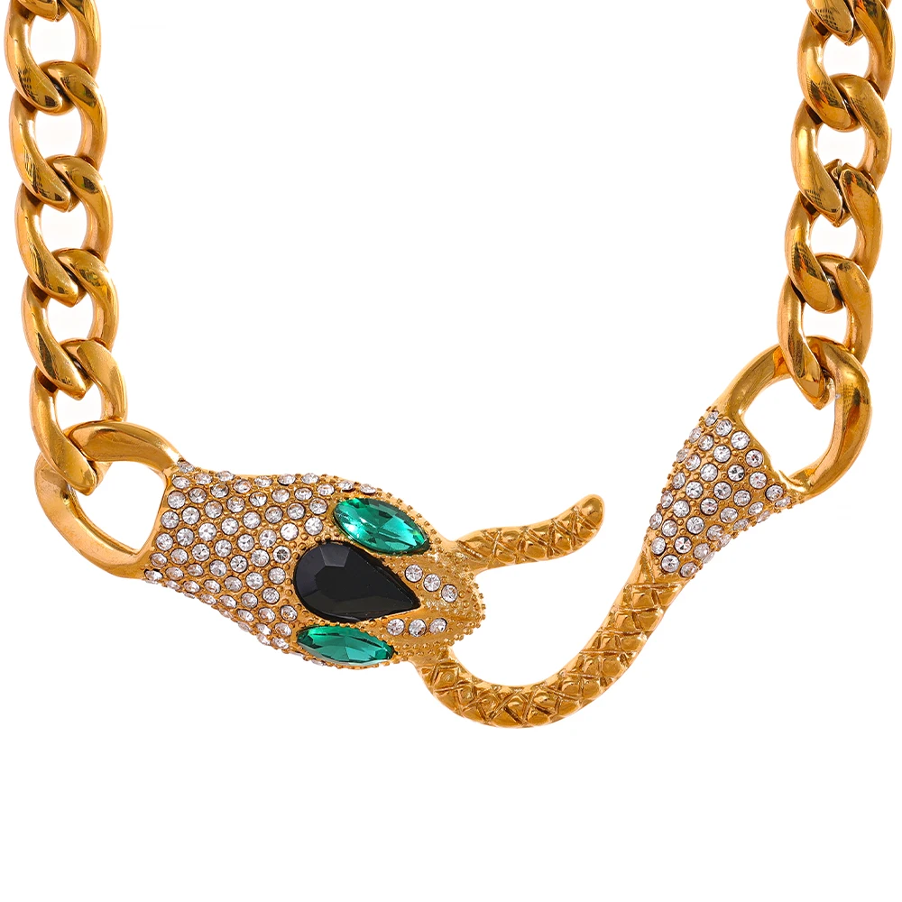 JINYOU 685 Personality Snake Head Cubic Zircon Metal Stainless Steel Chain Gold Necklace 18K Plated Waterproof Fashion Jewelry
JINYOU 685 Personality Snake Head Cubic Zircon Metal Stainless Steel Chain Gold Necklace 18K Plated Waterproof Fashion Jewelry