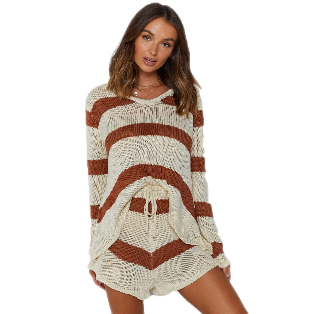 Women'S Striped Sweater Sets Knit Loose Long Sleeve Top And Lace Up Short Pant Daily Workout Set, Orange green
Women'S Striped Sweater Sets Knit Loose Long Sleeve Top And Lace Up Short Pant Daily Workout Set, Orange green