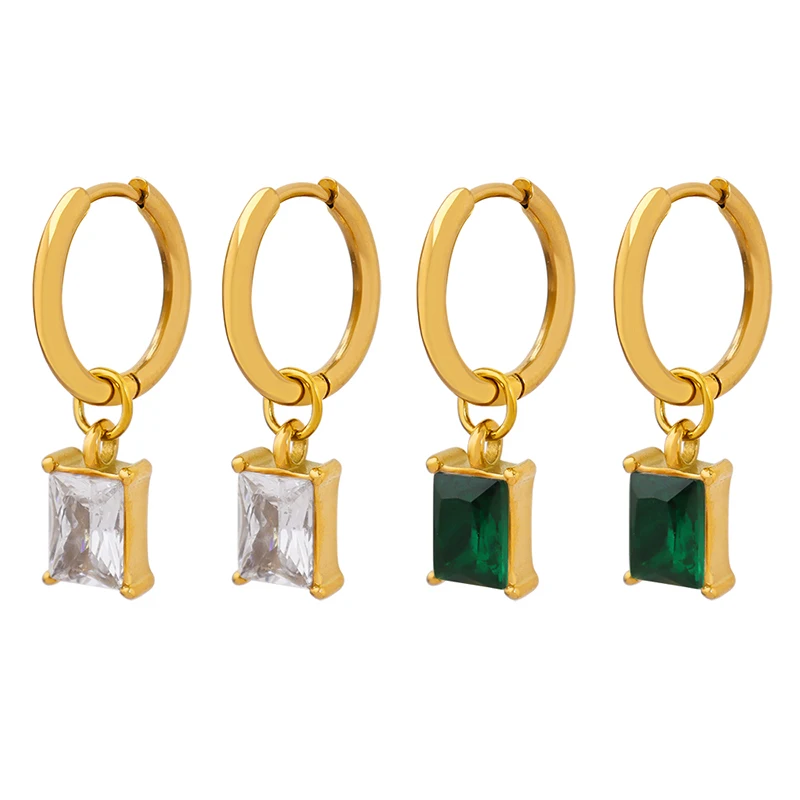 Designer geometric green white zircon earrings exaggerated hot stainless steel earrings
Designer geometric green white zircon earrings exaggerated hot stainless steel earrings