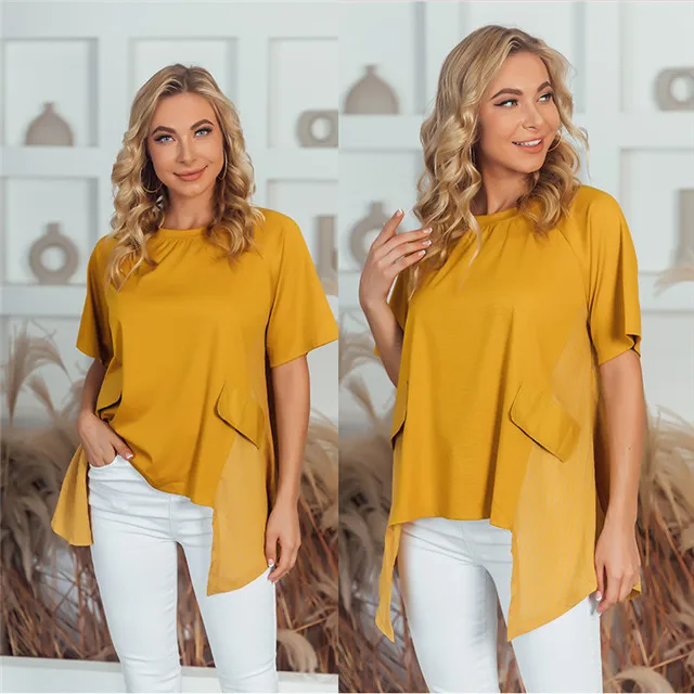 Summer New Women's Blouse Solid Color Irregular Stand-up Collar Short-sleeved Women's T-shirt Top, Picture showed
Summer New Women's Blouse Solid Color Irregular Stand-up Collar Short-sleeved Women's T-shirt Top, Picture showed