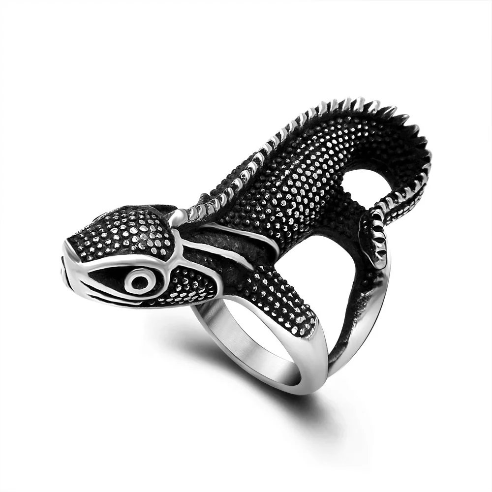 

Ruigang Vintage Punk Style stainless steel Handmade Chameleon Lizard Gecko Ring For Men