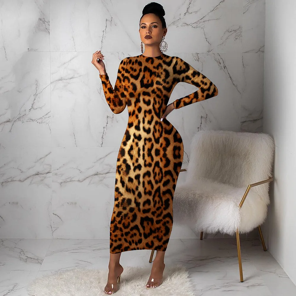 Winter Fashion Leopard Print Bodycon Sexy Long Sleeve Women Maxi Long Dresses 
Winter Fashion Leopard Print Bodycon Sexy Long Sleeve Women Maxi Long Dresses