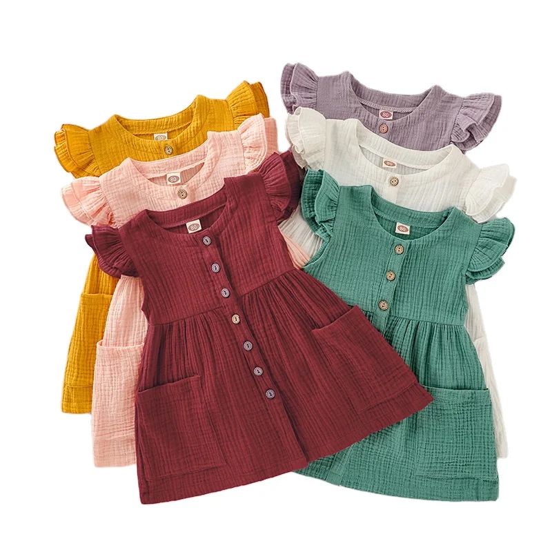 Cotton Linen Flying Sleeves Button Skirt Big Pocket Baby Dress, As the picture shows
Cotton Linen Flying Sleeves Button Skirt Big Pocket Baby Dress, As the picture shows