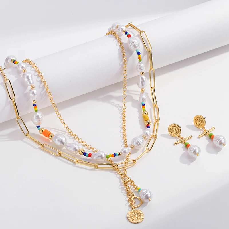 2022 Spring Summer Good Quality Designer Heart Pearl Pendant Layered Gold Plated Chain Necklace Earring Set Women Jewelry Set
2022 Spring Summer Good Quality Designer Heart Pearl Pendant Layered Gold Plated Chain Necklace Earring Set Women Jewelry Set
