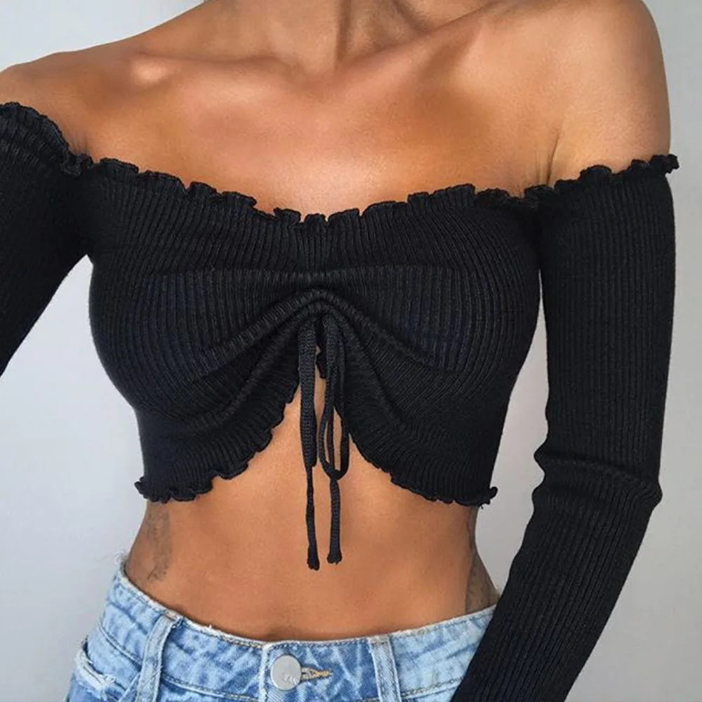 Off shoulder knitted crop top Women sexy long sleeve bow short sweater top tees a casual party tops
Off shoulder knitted crop top Women sexy long sleeve bow short sweater top tees a casual party tops