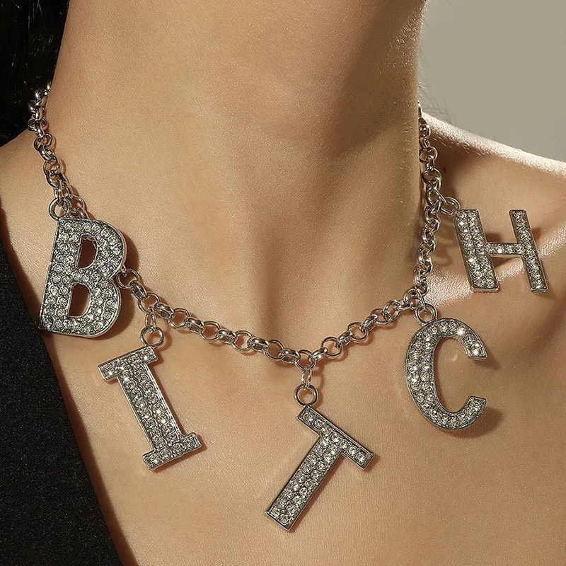 Simple Minimalist Rhinestone Crystal Letter BITCH Pendant Necklace for Women Stylish Shiny Choker Necklaces Jewelry, Silver
Simple Minimalist Rhinestone Crystal Letter BITCH Pendant Necklace for Women Stylish Shiny Choker Necklaces Jewelry, Silver