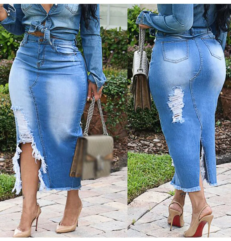Plus Size Denim Skirt Women Summer 2021 High Waist Street Style Skirts Womens Ripped Front Split Midi Jeans Skirt Women Denim, Medium blue, dark blue, light blue
Plus Size Denim Skirt Women Summer 2021 High Waist Street Style Skirts Womens Ripped Front Split Midi Jeans Skirt Women Denim, Medium blue, dark blue, light blue