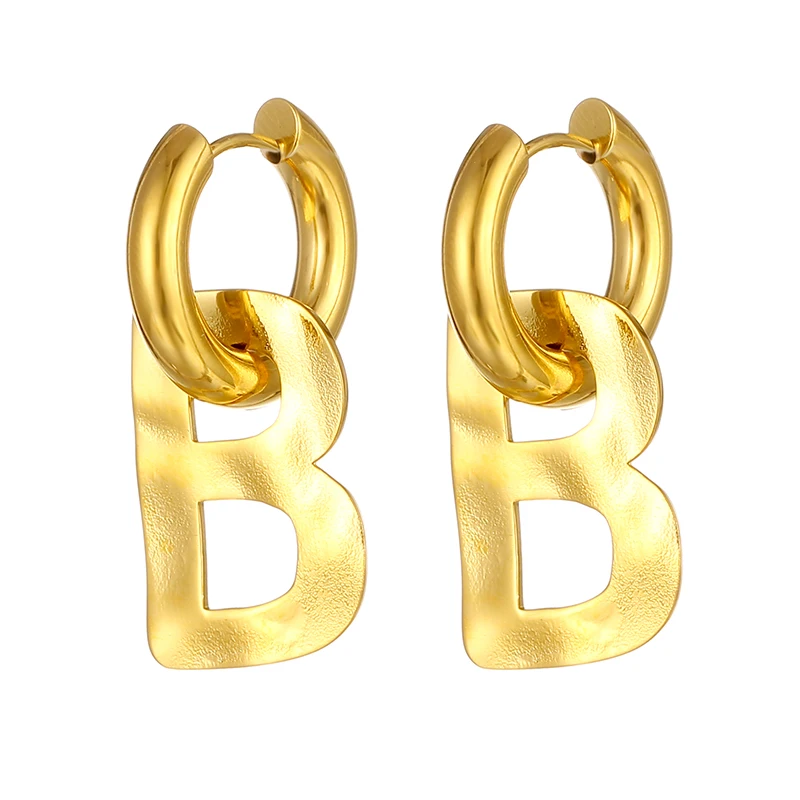 18K Gold Plated Hypoallergenic Stainless Steel Women Jewelry Hammered Letter B Hoop Huggie Earrings
18K Gold Plated Hypoallergenic Stainless Steel Women Jewelry Hammered Letter B Hoop Huggie Earrings