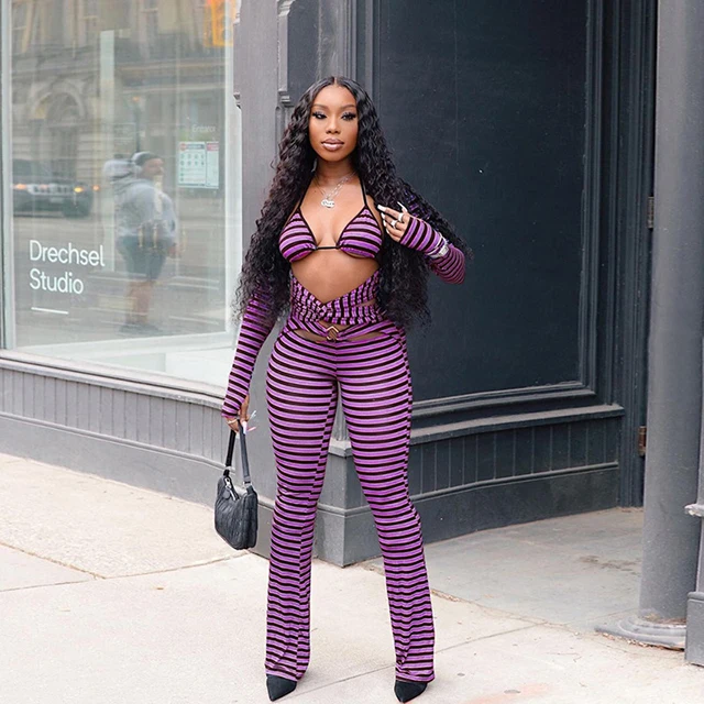 Lady Fashion Apparel Woman Clothes Hollow Out High Waist Striped Pants Sexy Tight Trousers -PT, Black,purple
Lady Fashion Apparel Woman Clothes Hollow Out High Waist Striped Pants Sexy Tight Trousers -PT, Black,purple