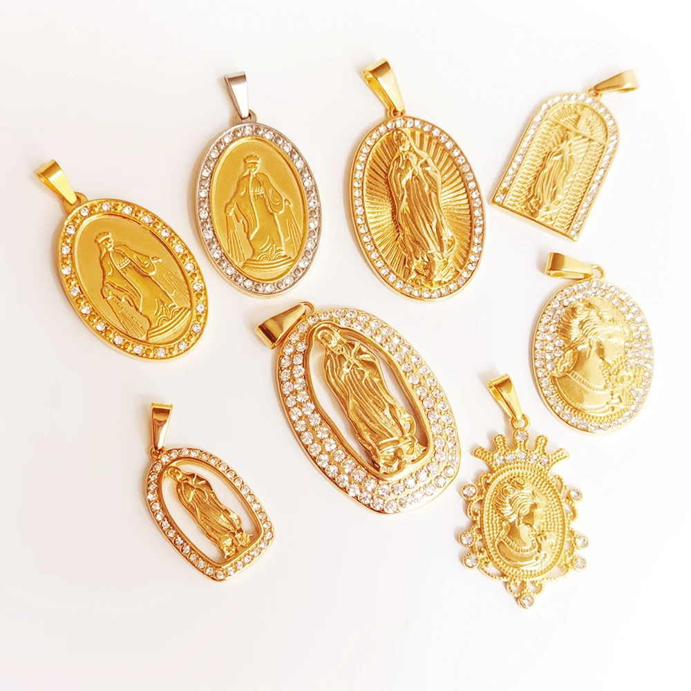 Pendant Christmas CZ Virgin Mary Jewelry Stainless Steel No-Rust 18K Gold Diamond Crystal Guadalupe Mary Pendant Charm Necklace 
Pendant Christmas CZ Virgin Mary Jewelry Stainless Steel No-Rust 18K Gold Diamond Crystal Guadalupe Mary Pendant Charm Necklace