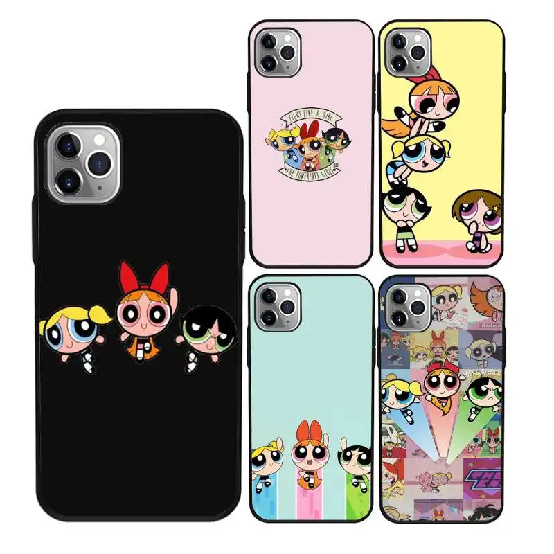

Cute Powerpuff Girls tpu custom phone case for iPhone 12 11Pro Max 11 X XS XR XS MAX 8plus 8 7plus 7 6plus 6 5 5E case, Black