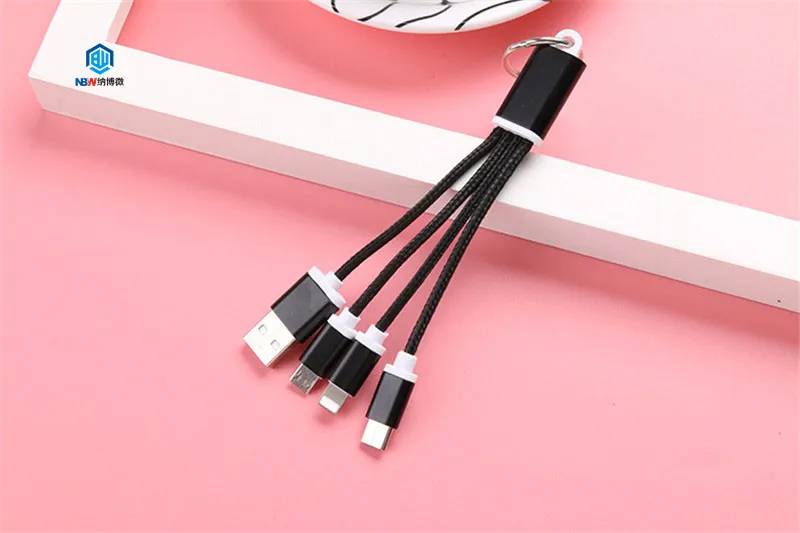NaBoWei free shipping 3 in 1 nylon braided usb cable charger for iphone type c V8 3in1 usb cable - ANKUX.COM