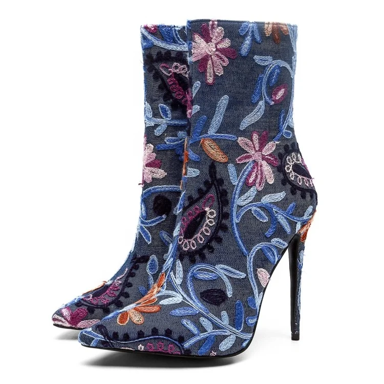 Large Size 43Women High Heel Ankle Boots Pointed Toe Embroidered Denim Winter Booties Sexy Stiletto Lady Dress Short Boots, Blue
Large Size 43Women High Heel Ankle Boots Pointed Toe Embroidered Denim Winter Booties Sexy Stiletto Lady Dress Short Boots, Blue