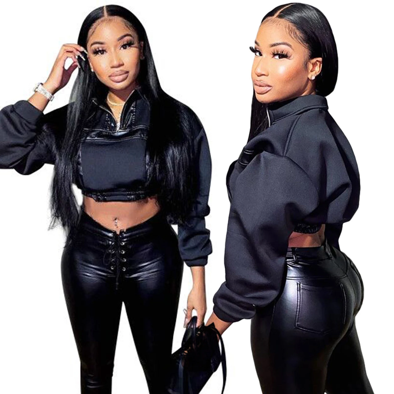 Spring New Black Pu Leather Patchwork Tops Women Long Sleeve Ladies' Blouses for Girls
Spring New Black Pu Leather Patchwork Tops Women Long Sleeve Ladies' Blouses for Girls