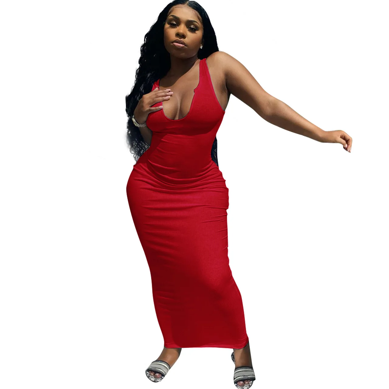 Spring/summer 2021 factory wholesale solid color sling deep V-neck slim sexy straight long skirt cheap fashion dress
Spring/summer 2021 factory wholesale solid color sling deep V-neck slim sexy straight long skirt cheap fashion dress