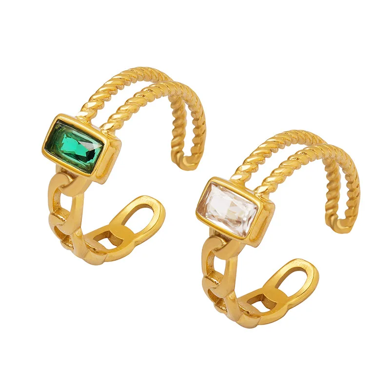 Joolim Jewelry Wholesale 18K Gold Plated Double-layer Rope Green Zirconia Open Stainless Steel Rings for Women Rings
Joolim Jewelry Wholesale 18K Gold Plated Double-layer Rope Green Zirconia Open Stainless Steel Rings for Women Rings