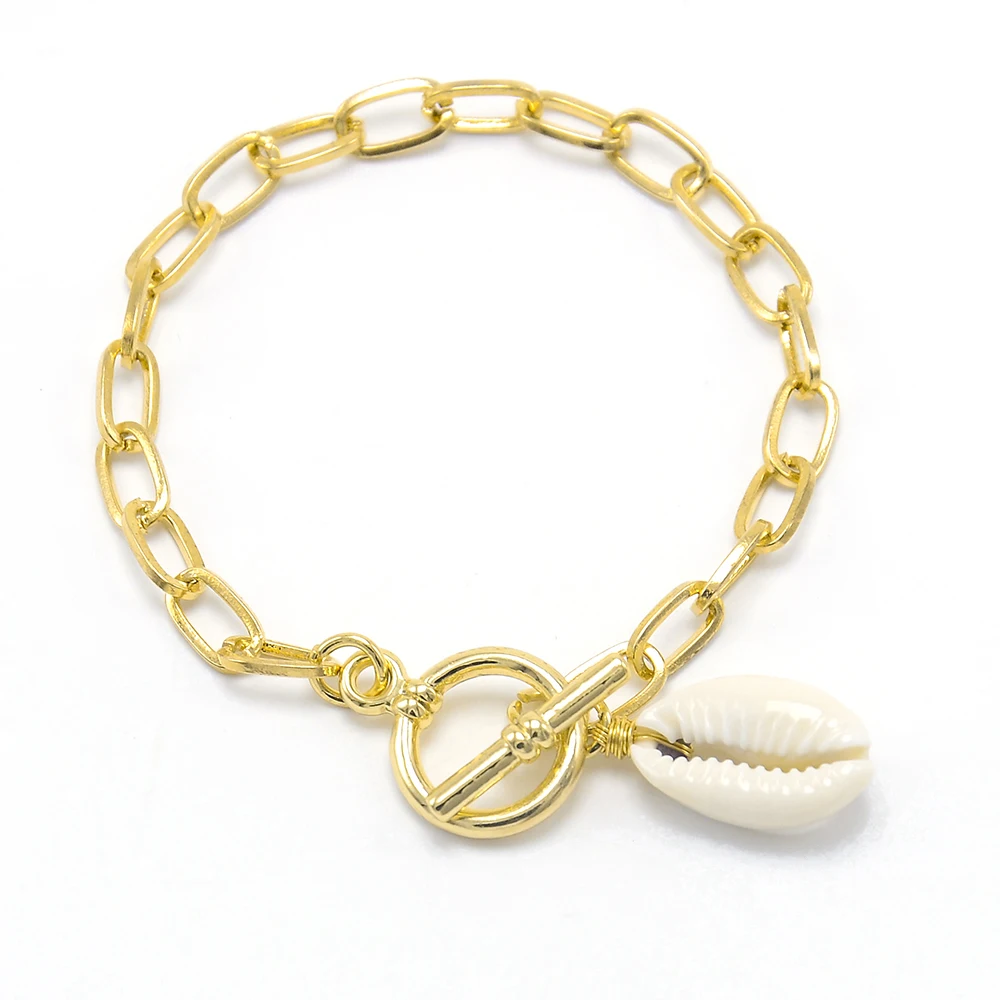 Bestone Fashion Jewelry 18K Gold Plated Carabiner Curb-Chain Bracelet With Conch Shell
Bestone Fashion Jewelry 18K Gold Plated Carabiner Curb-Chain Bracelet With Conch Shell