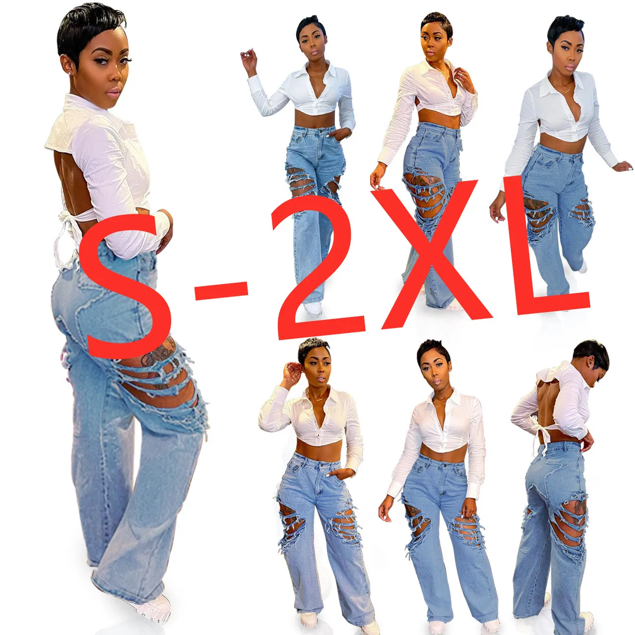 Women's High-waist Slim-fit Straight-leg Pants Ripped Casual Non-stretch Pants Tasseled Loose For Women Jeans
Women's High-waist Slim-fit Straight-leg Pants Ripped Casual Non-stretch Pants Tasseled Loose For Women Jeans