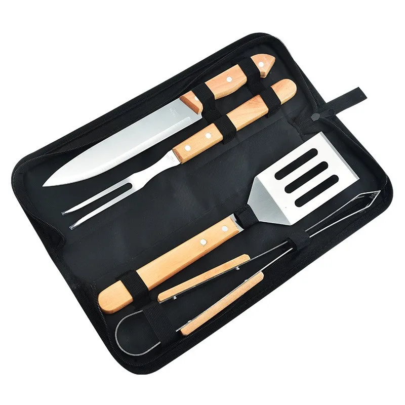 Hot Sale Portable Multi Function Camping 4 Pieces Barbecue Grilling Accessories Wood Handle BBQ Tool Set with Storage Bag, Sliver
Hot Sale Portable Multi Function Camping 4 Pieces Barbecue Grilling Accessories Wood Handle BBQ Tool Set with Storage Bag, Sliver