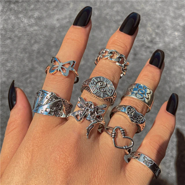 Punk Gothic Angel Fairy Rings Set for Women Men Retro Silver Plated Butterfly Heart Charm Finger Ring Jewelry, Sliver
Punk Gothic Angel Fairy Rings Set for Women Men Retro Silver Plated Butterfly Heart Charm Finger Ring Jewelry, Sliver