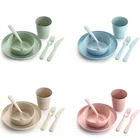 Eco friendly biodegradable wheat straw fork bowl plate spoon cup tableware set