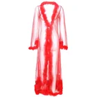 Plus Size Transparent White long lace Fur Kimono Fashion Women Sexy Fur trim Robe